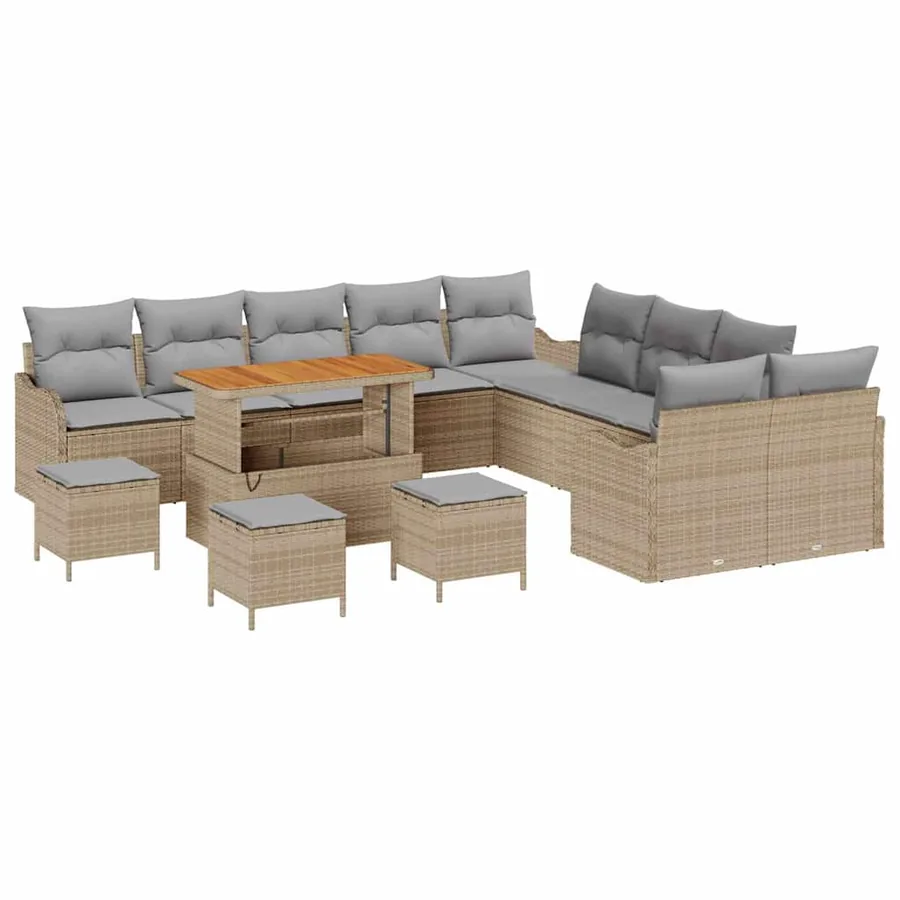 Ensemble de canapé de jardin 14 pcs Beige et Gris clair - 2