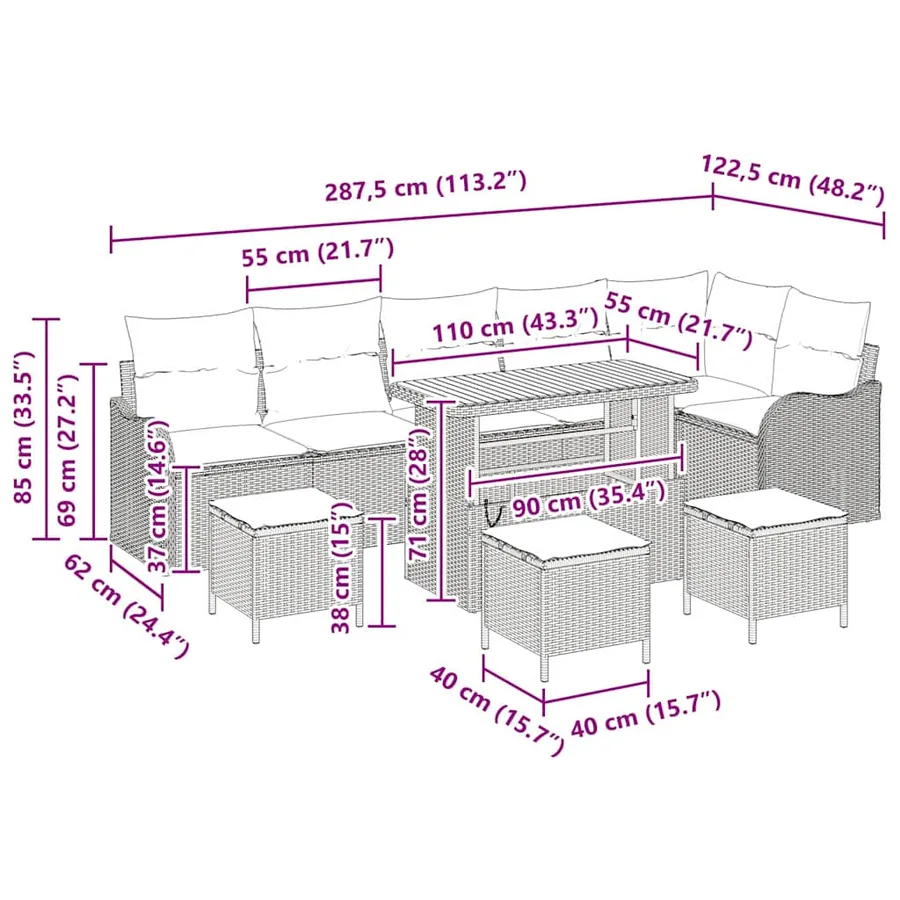 Ensemble de canapé de jardin 10 pcs Beige et Gris clair - 18