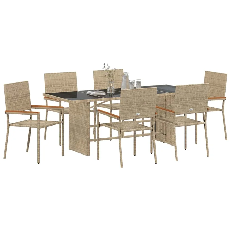 Ensemble de salle à manger pour jardin 7 pcs Beige polyrotin - 3