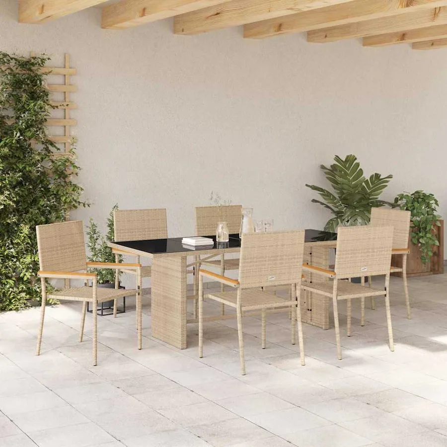 Ensemble de salle à manger pour jardin 7 pcs Beige polyrotin - 4