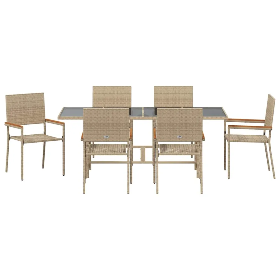 Ensemble de salle à manger pour jardin 7 pcs Beige polyrotin - 7