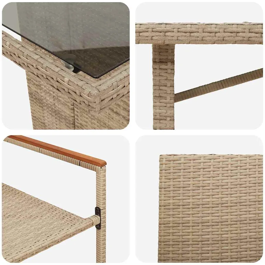 Ensemble de salle à manger pour jardin 7 pcs Beige polyrotin - 9