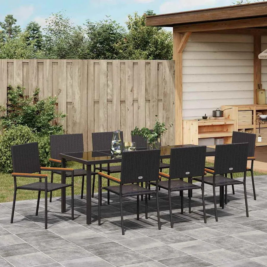 Ensemble de salle à manger pour jardin 9 pcs Noir polyrotin - 4