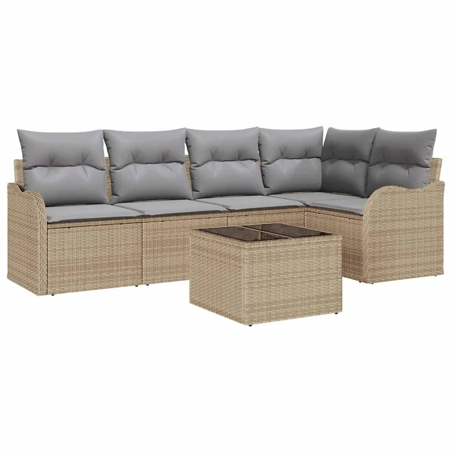 Ensemble de canapé de jardin 6 pcs Beige polyrotin - 2