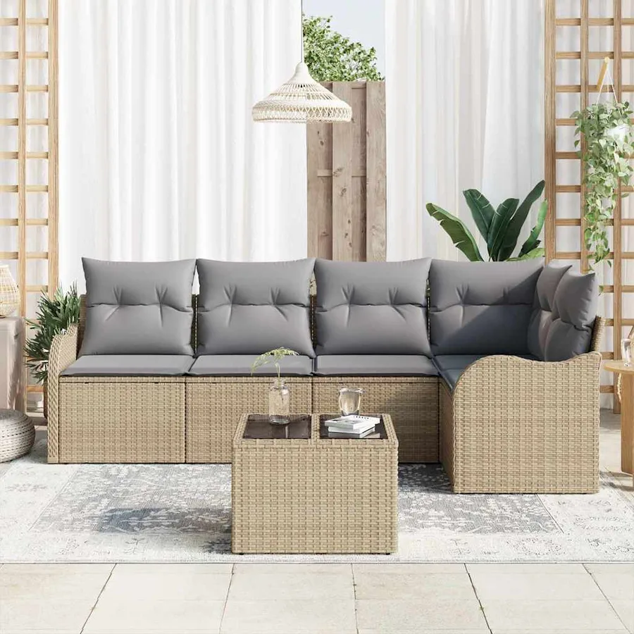 Ensemble de canapé de jardin 6 pcs Beige polyrotin - 3