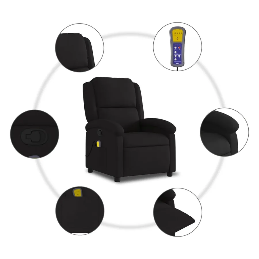 Fauteuil de massage inclinable Noir Tissu - 8