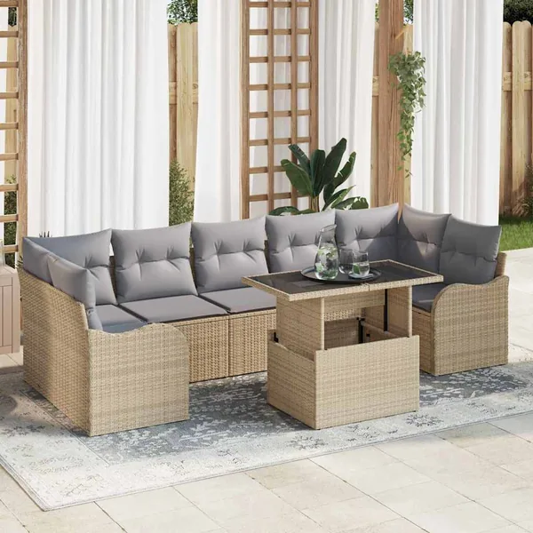 Ensemble de canapé de jardin 8 pcs Beige Poly Rattan
