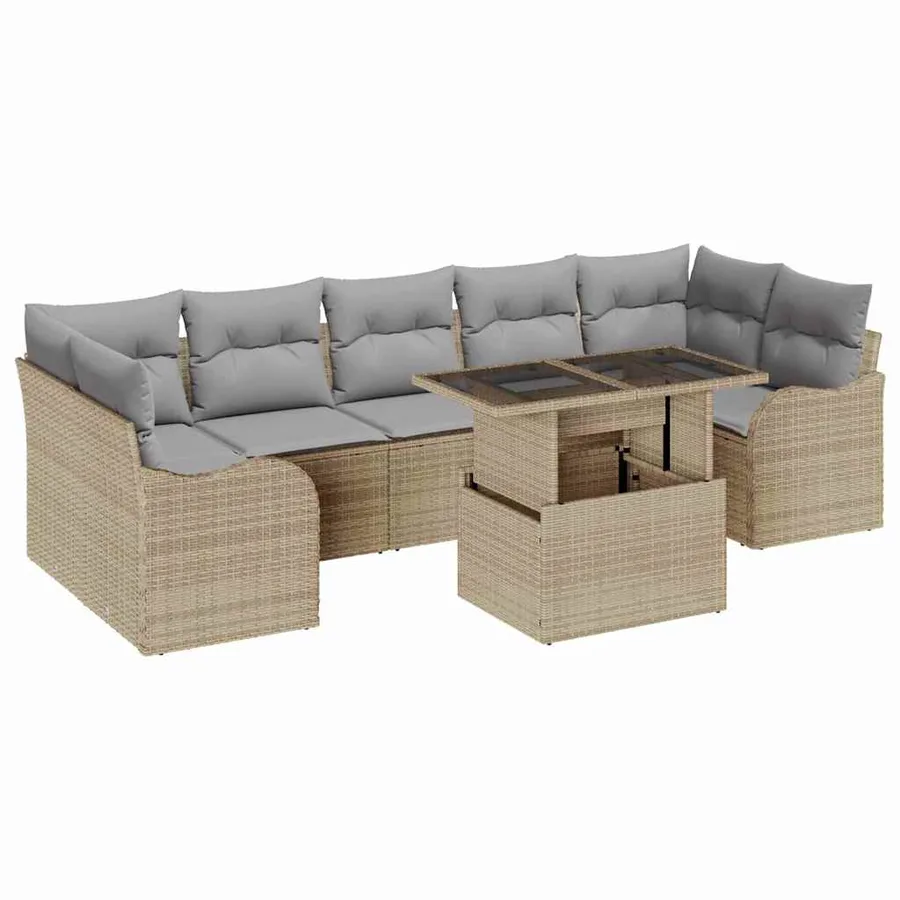 Ensemble de canapé de jardin 8 pcs Beige Poly Rattan - 2