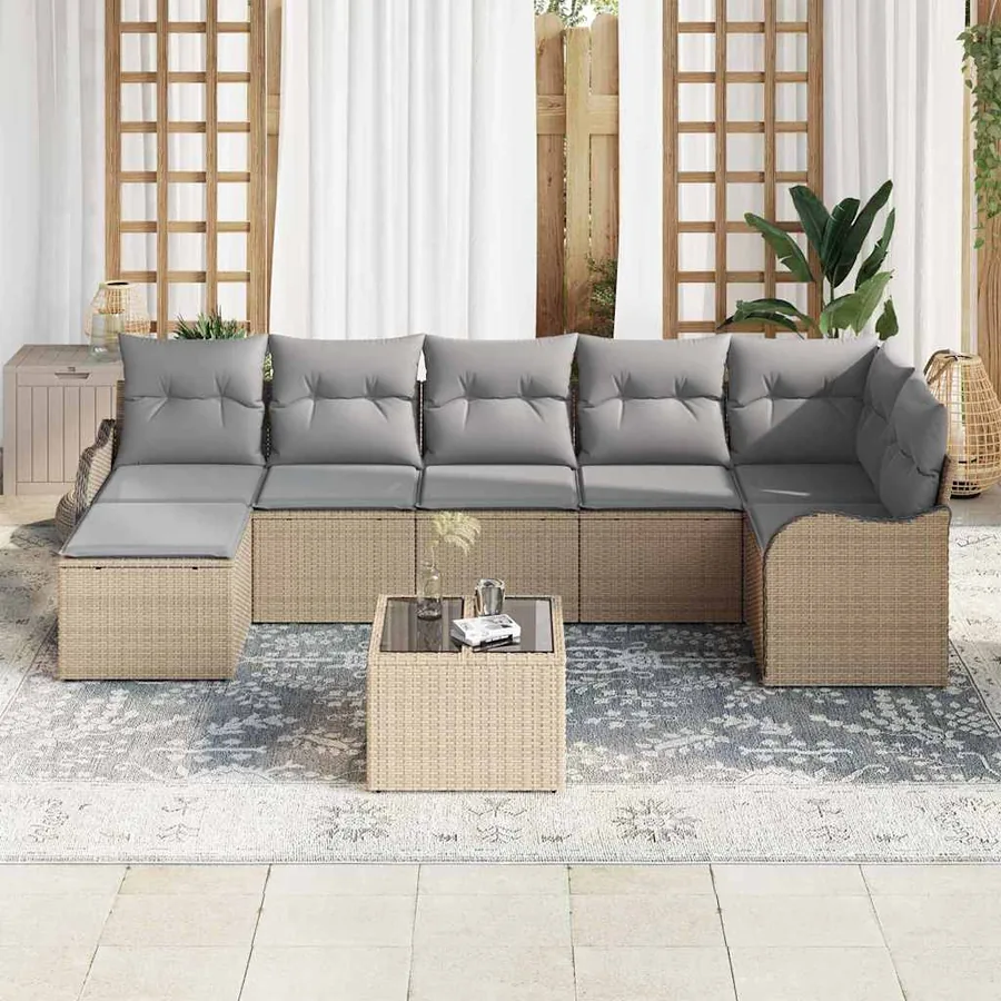 Ensemble de canapé de jardin 8 pcs beige et gris clair - 3
