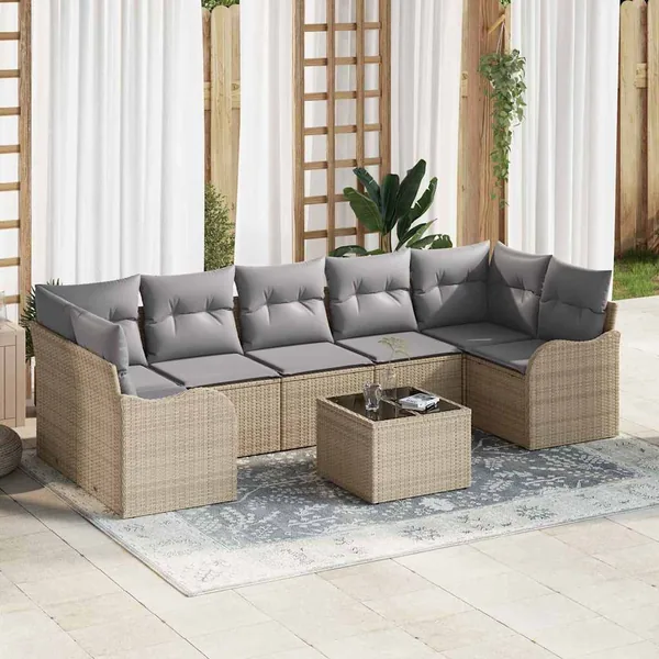 Ensemble de canapé de jardin avec coussin 8 pcs Beige et gris