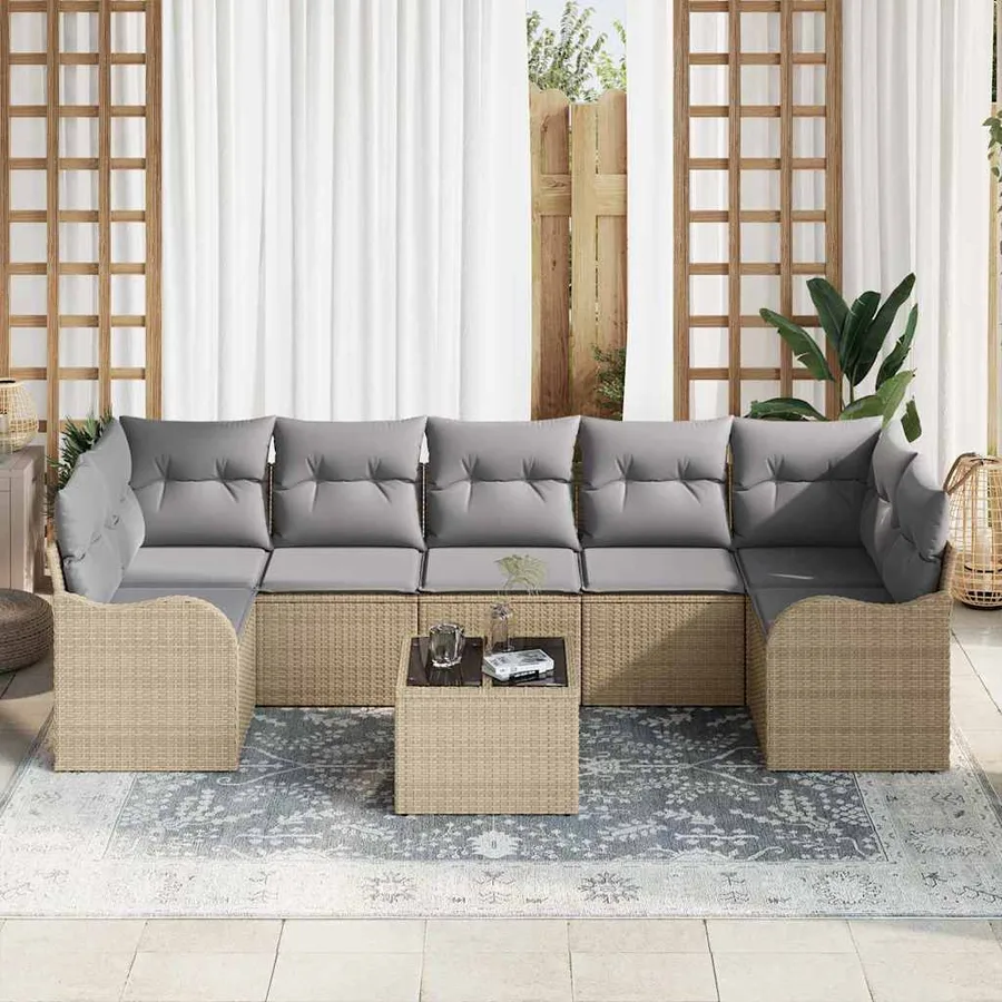 Ensemble de canapé de jardin avec coussin 8 pcs Beige et gris - 3