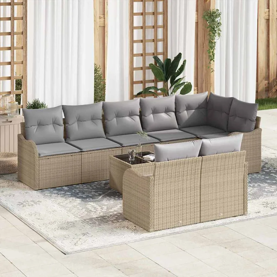 Ensemble de canapé de jardin 9 pcs beige et gris clair