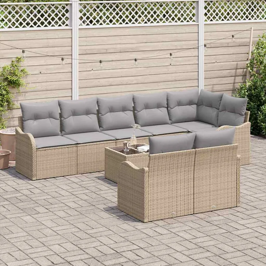 Ensemble de canapé de jardin 9 pcs beige et gris clair - 3