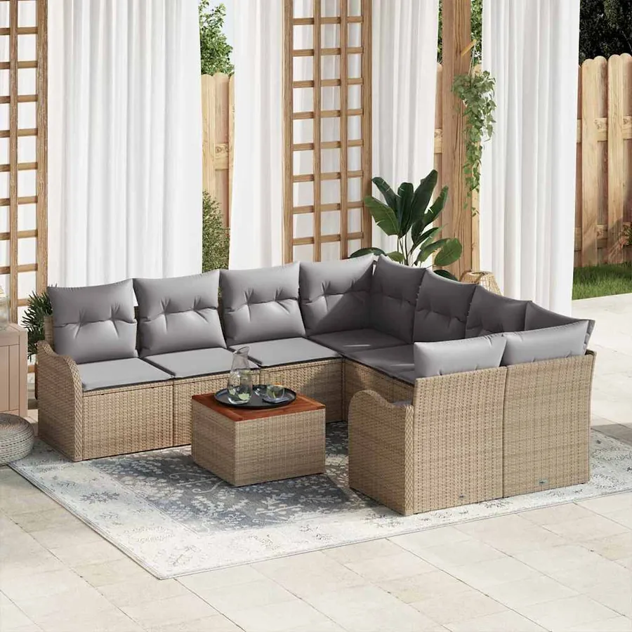 Ensemble de canapé de jardin 9 pcs Beige et Gris clair