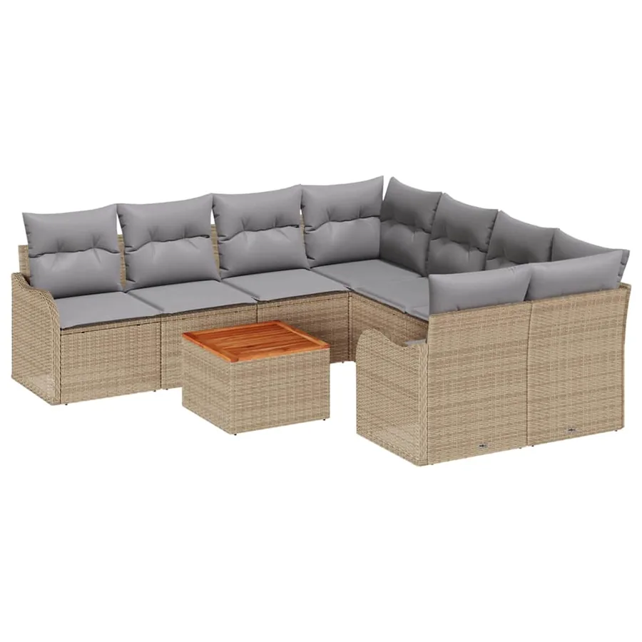 Ensemble de canapé de jardin 9 pcs Beige et Gris clair - 2