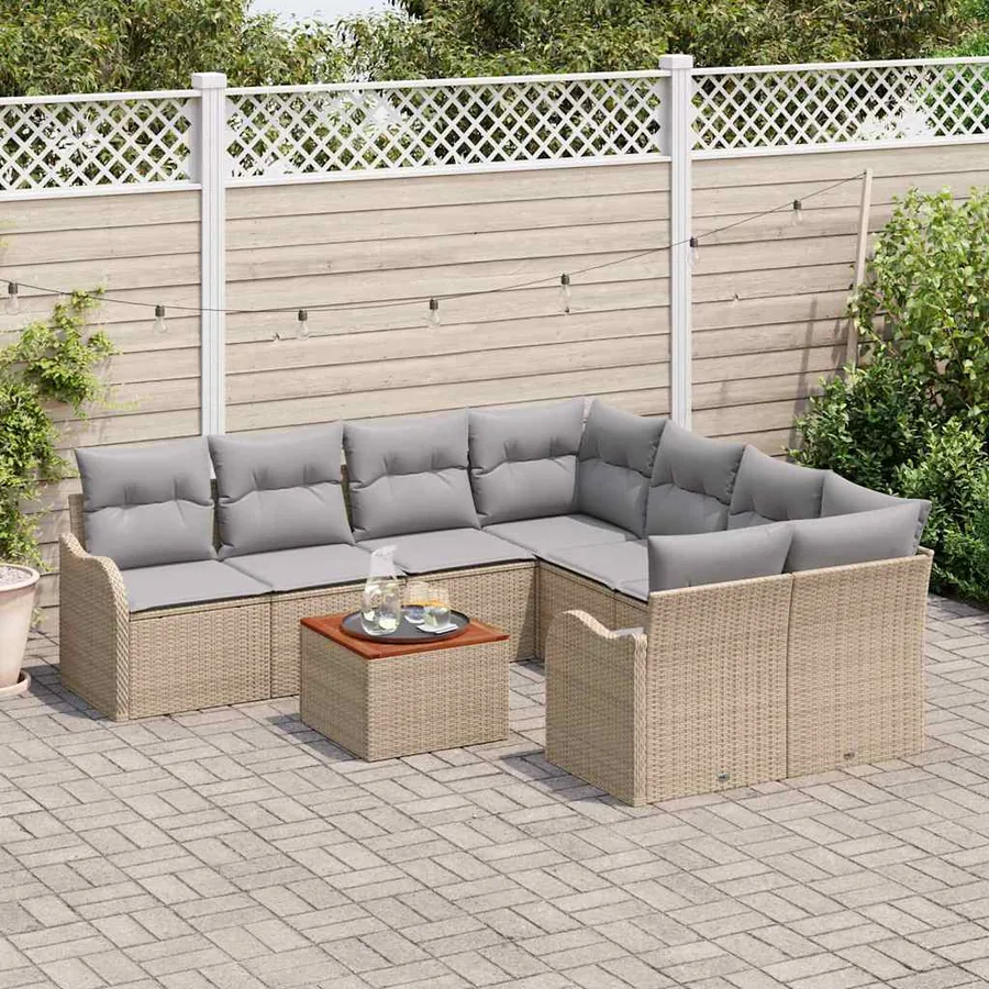 Ensemble de canapé de jardin 9 pcs Beige et Gris clair - 3