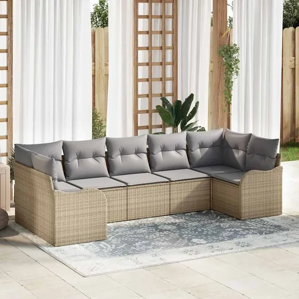 Ensemble de canapé de jardin 7 pcs beige et gris clair