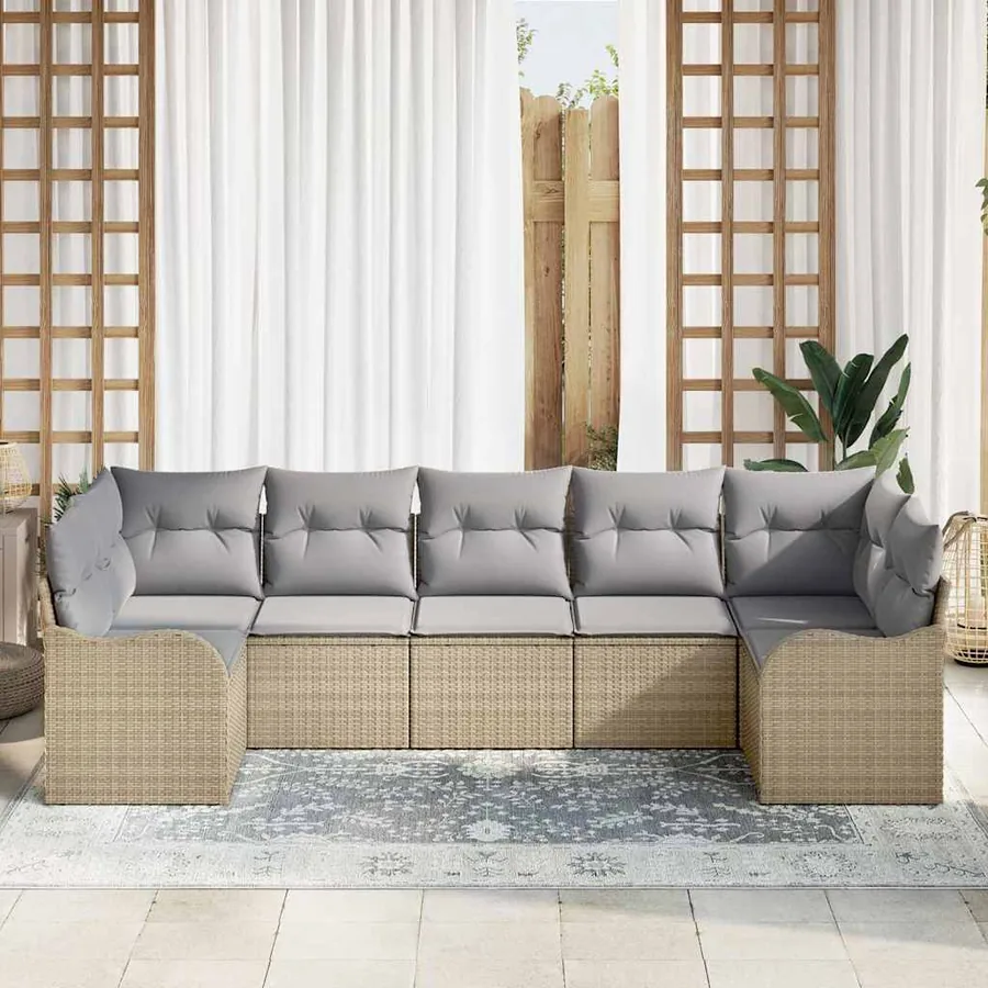 Ensemble de canapé de jardin 7 pcs beige et gris clair - 3