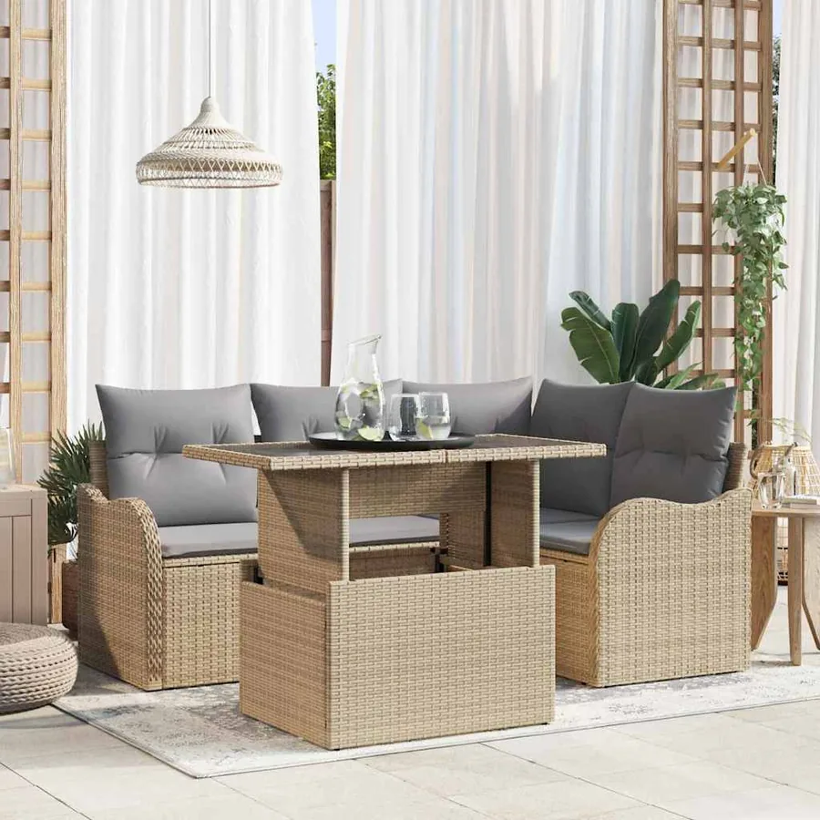 Ensemble de canapé de jardin 5 pcs Beige Poly Rattan