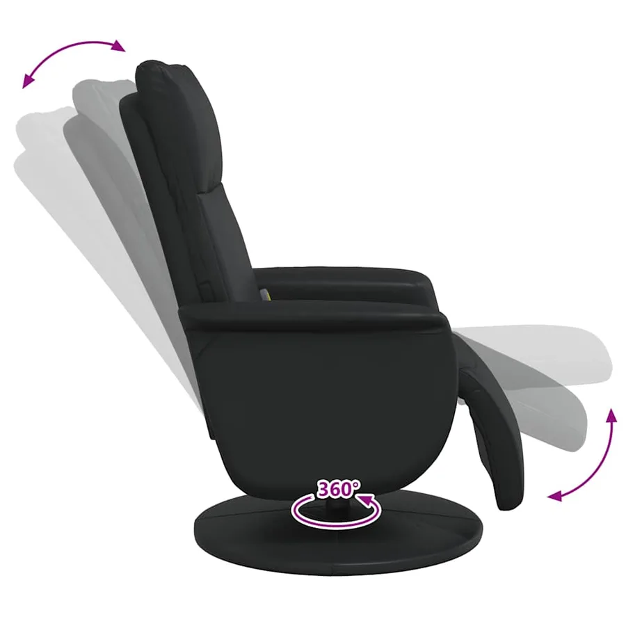Fauteuil inclinable de massage repose-pieds noir similicuir - 8