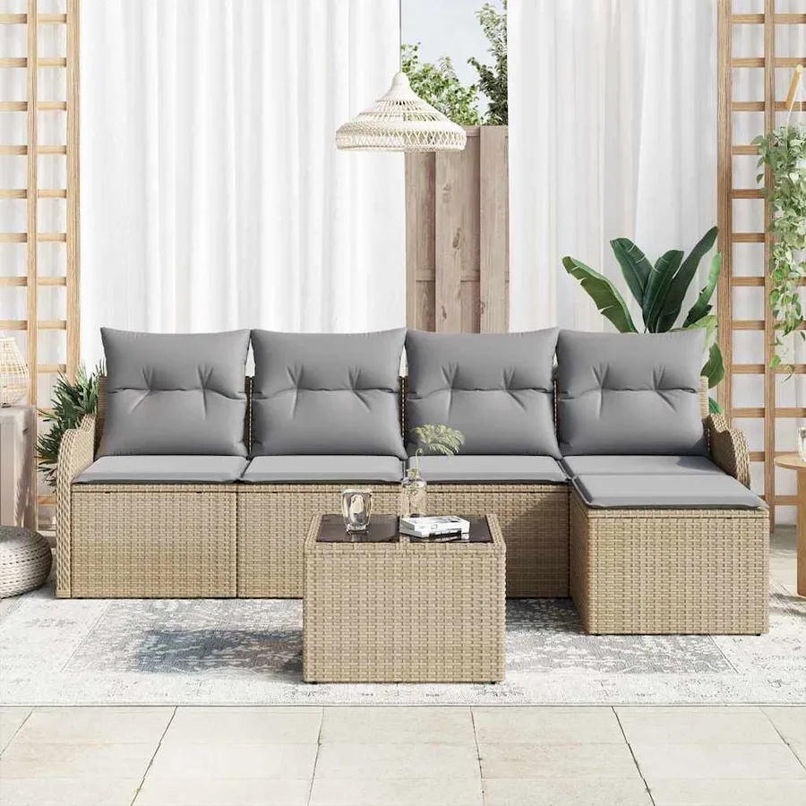 Ensemble de canapé de jardin avec coussin 6 pcs Noir Poly rotin - 3