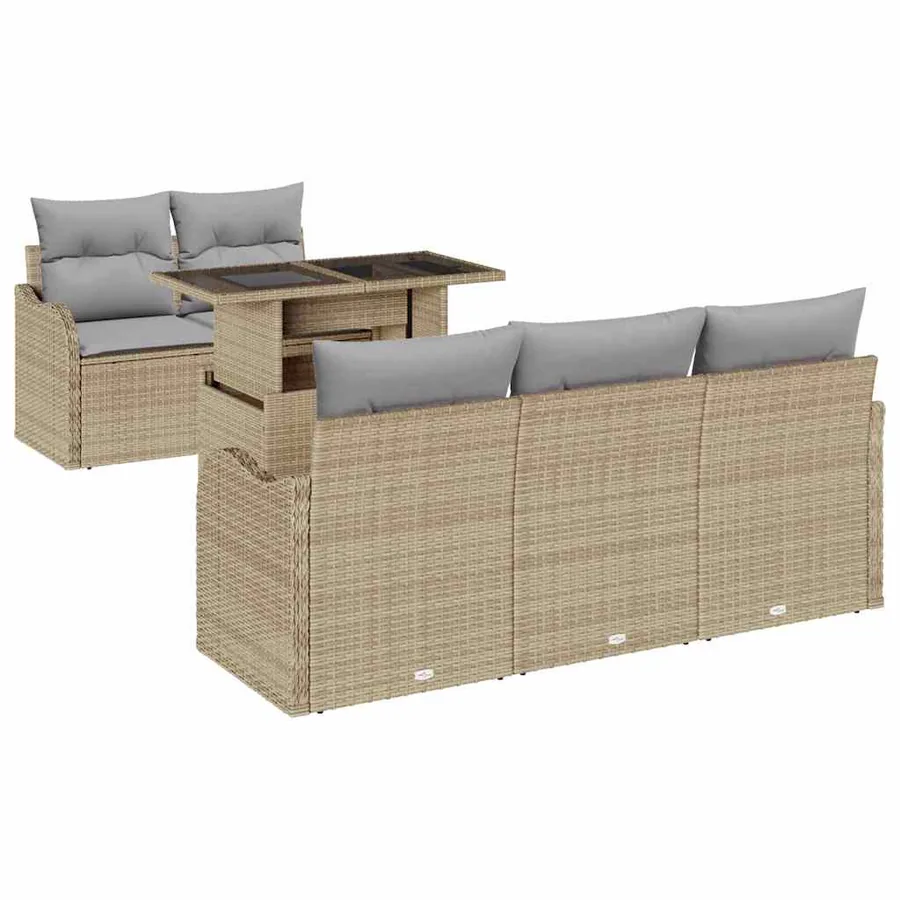 Ensemble de canapé de jardin 6 pcs Beige Poly Rattan - 2