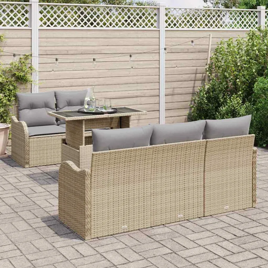 Ensemble de canapé de jardin 6 pcs Beige Poly Rattan - 3