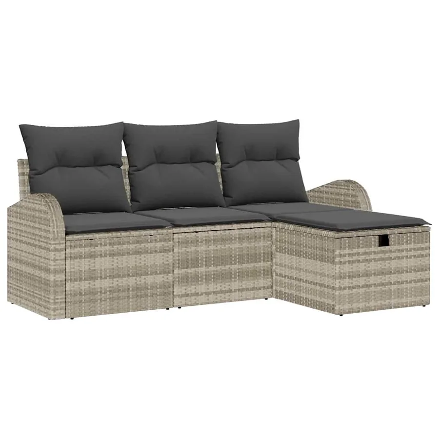 Ensemble de Canapés avec coussin 4 pcs Gris clair polyrotin - 2