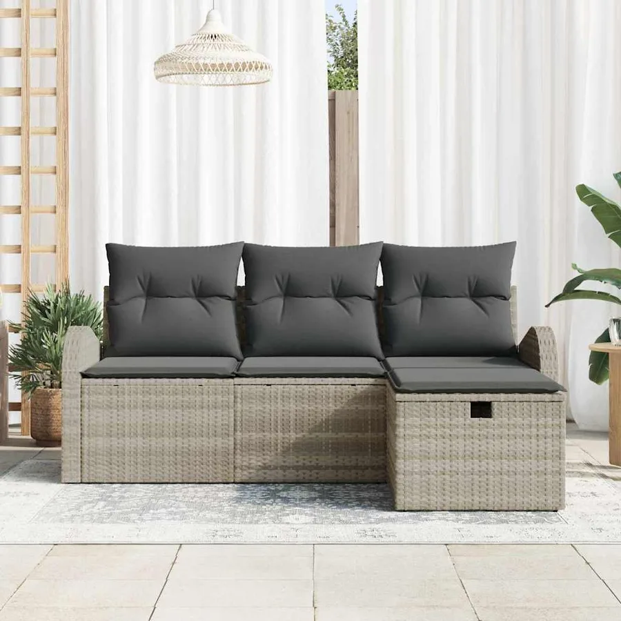 Ensemble de Canapés avec coussin 4 pcs Gris clair polyrotin - 3