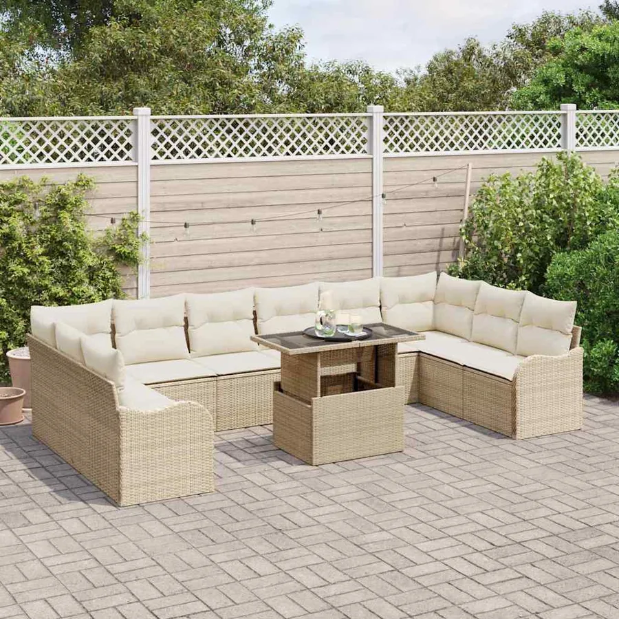 Ensemble de canapé de jardin 11 pcs Beige Poly Rattan - 3