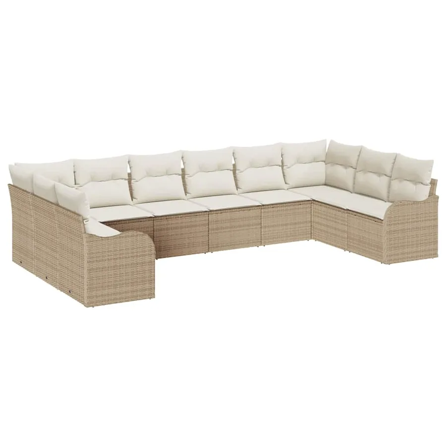 Ensemble de canapé de jardin 10 pcs Beige et blanc polyrotin - 2