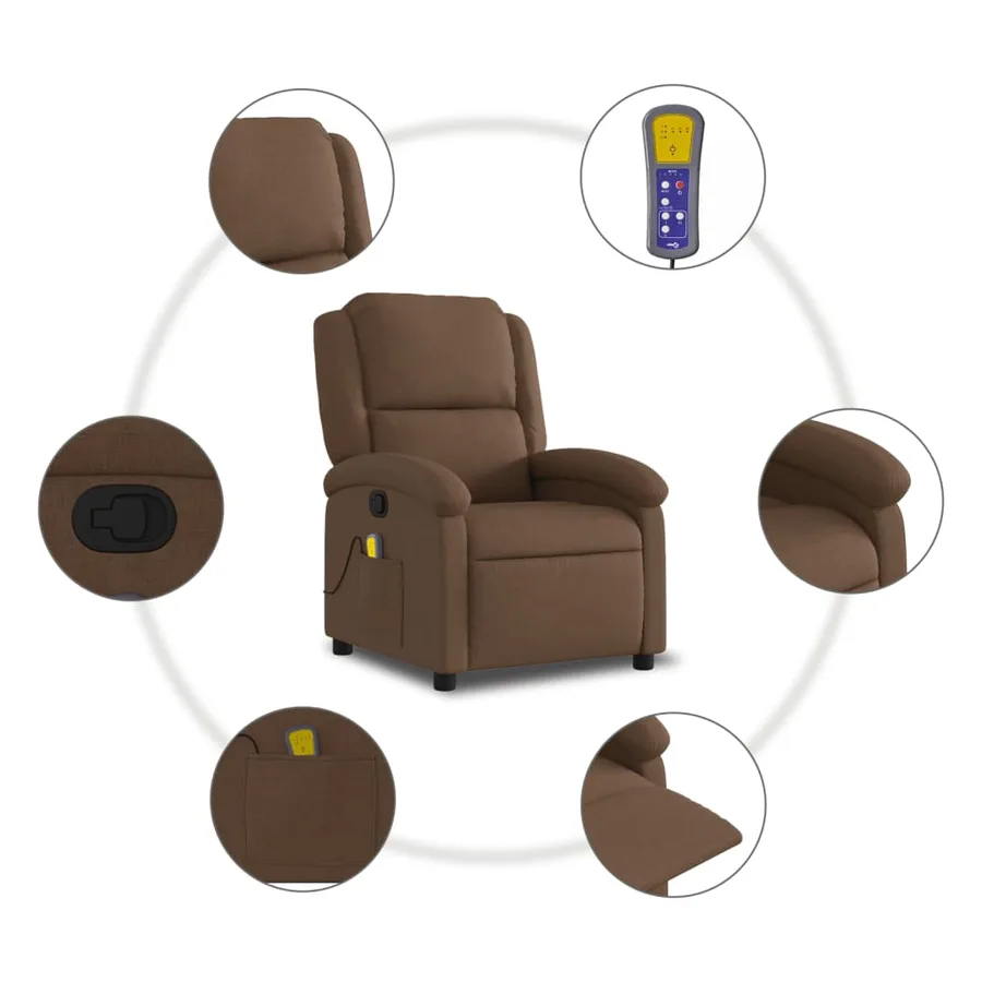 Fauteuil de massage inclinable Marron Tissu - 8
