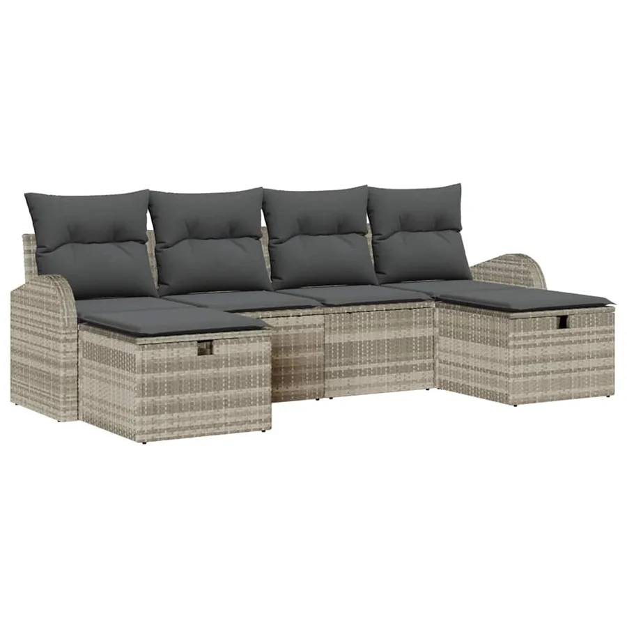 Ensemble de Canapés avec coussin 6 pcs Gris clair polyrotin - 2