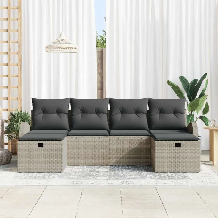 Ensemble de Canapés avec coussin 6 pcs Gris clair polyrotin - 3