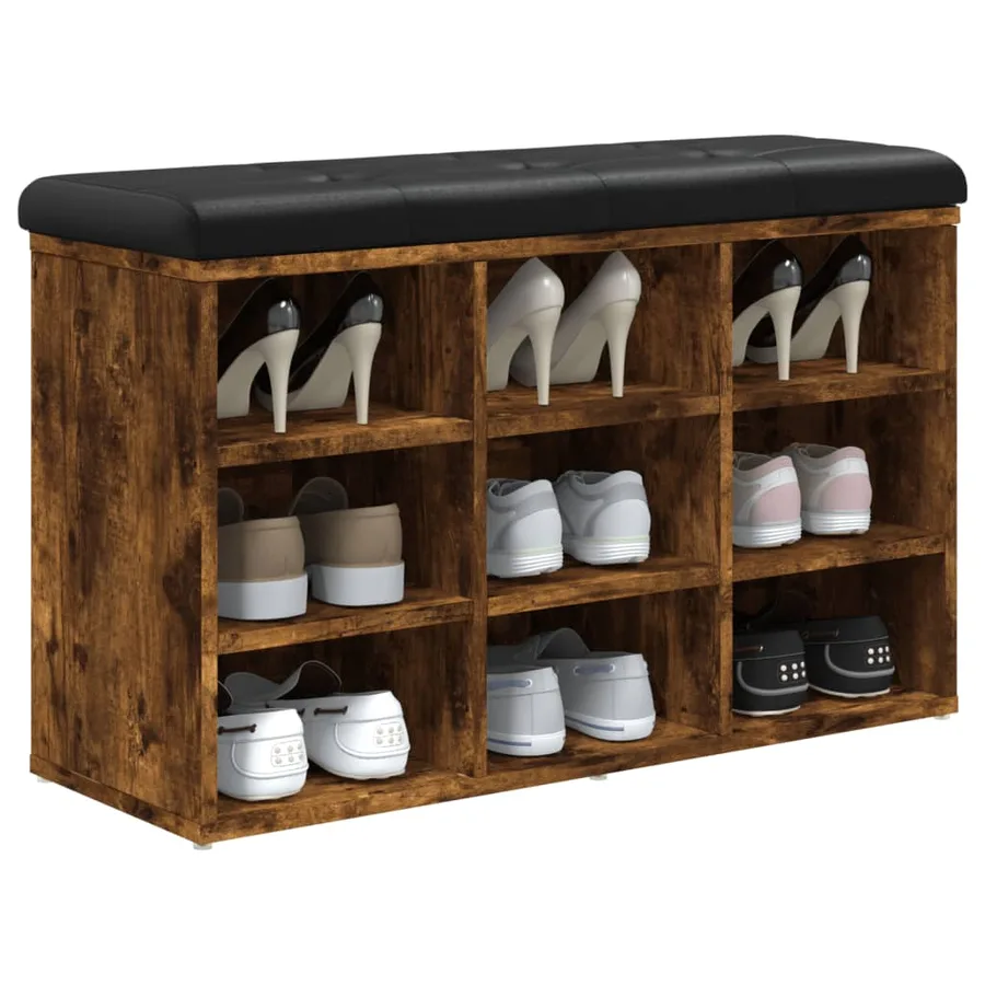 Banc à chaussures chêne fumé 82x32x50 cm bois d'ingénierie - 7