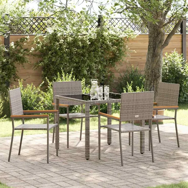 Ensemble de salle à manger pour jardin 5 pcs Gris polyrotin
