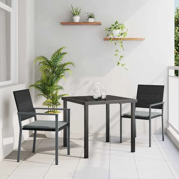 Ensemble de salle à manger pour jardin 3 pcs Noir et Gris Clair