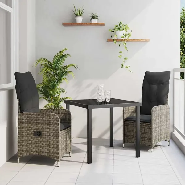 Ensemble de salle à manger pour jardin 3 pcs Gris polyrotin