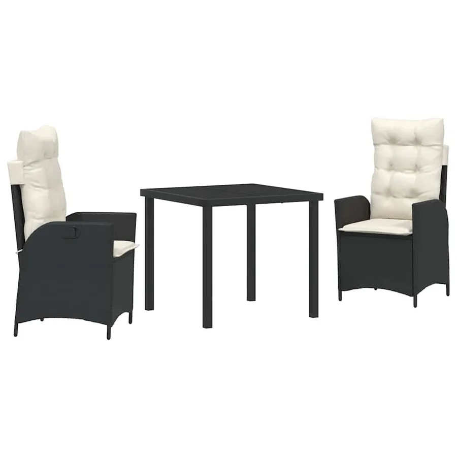 Ensemble de salle à manger pour jardin 3 pcs Noir polyrotin - 2
