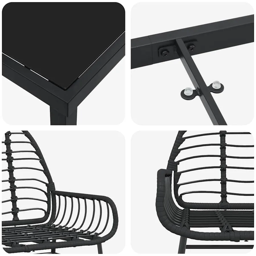 Ensemble de salle à manger pour jardin 5 pcs Noir polyrotin - 9