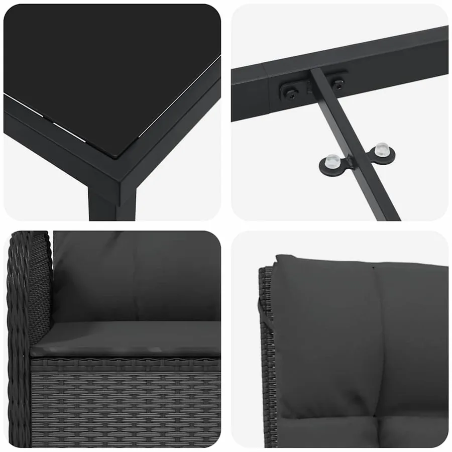 Ensemble de salle à manger pour jardin 3 pcs Noir polyrotin - 9
