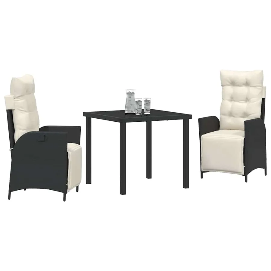 Ensemble de salle à manger pour jardin 3 pcs Noir polyrotin - 3