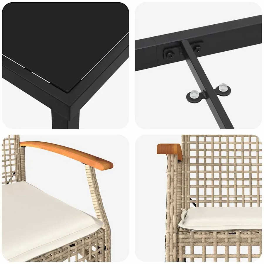Ensemble de salle à manger pour jardin 5 pcs Beige et Noir - 9