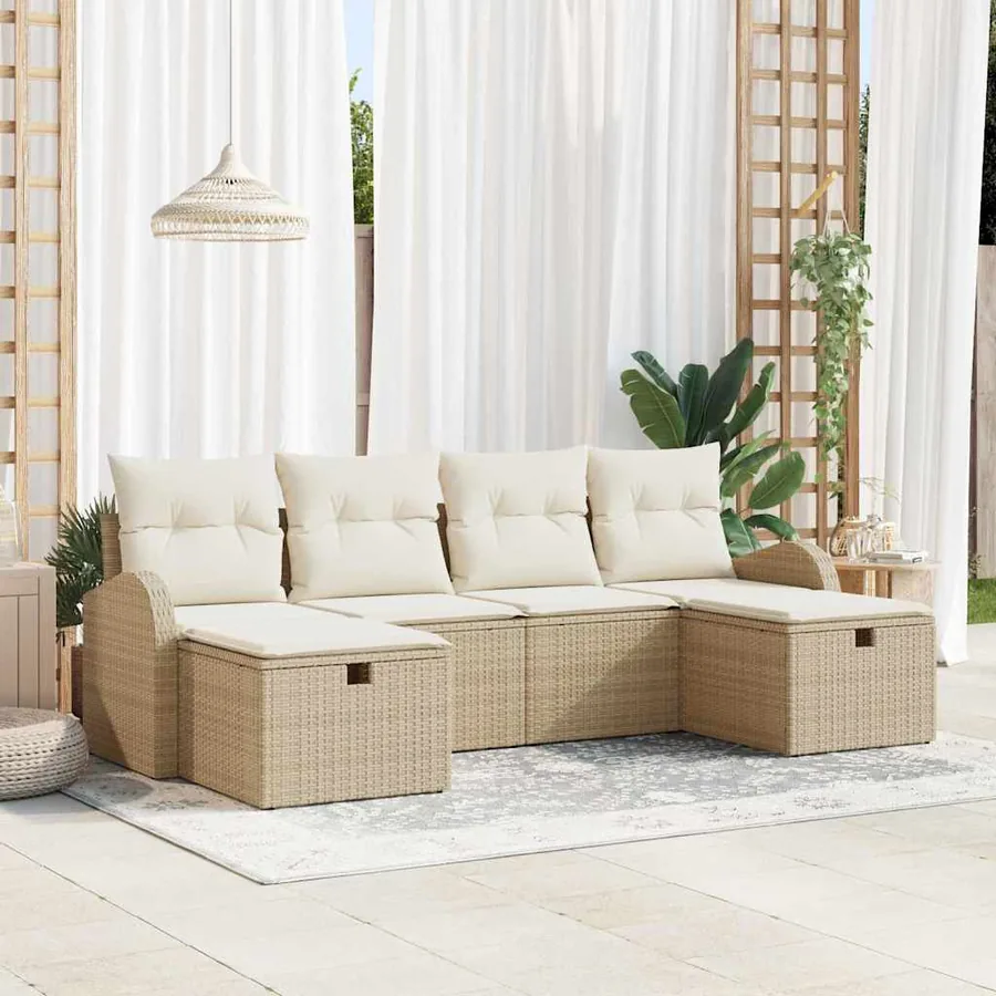 Ensemble de canapé de jardin avec coussin 6 pcs Beige polyrotin