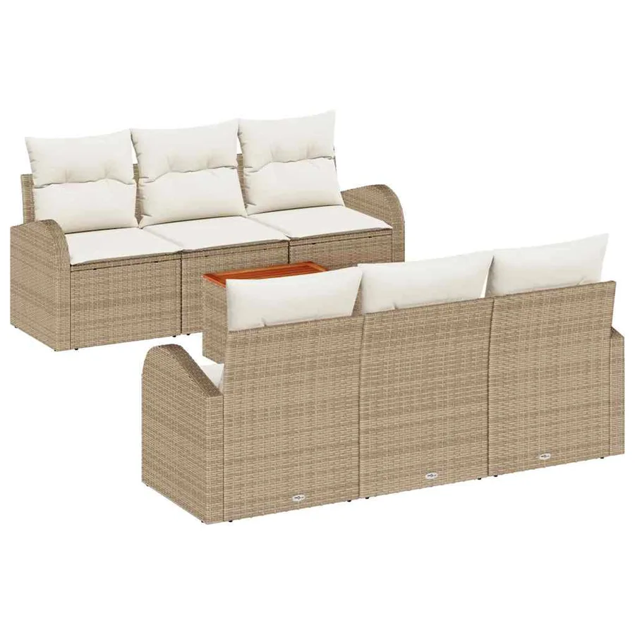 Ensemble de canapé de jardin 7 pcs Beige et crème polyrotin - 2