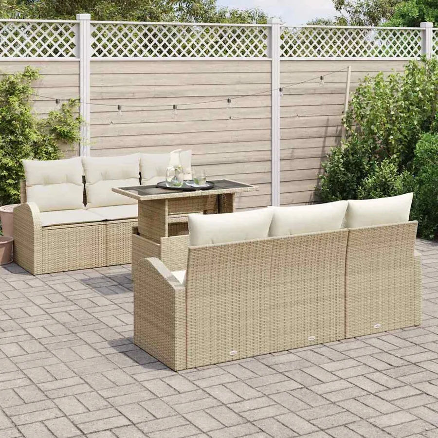 Ensemble de canapé de jardin 7 pcs Beige Poly Rattan - 3