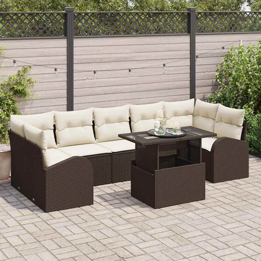 Ensemble de canapé de jardin 8 pcs Marron Poly Rattan