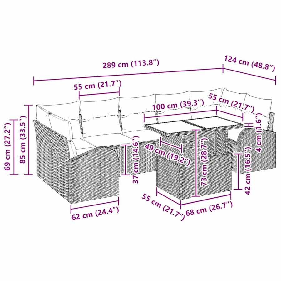 Ensemble de canapé de jardin 8 pcs Marron Poly Rattan - 15
