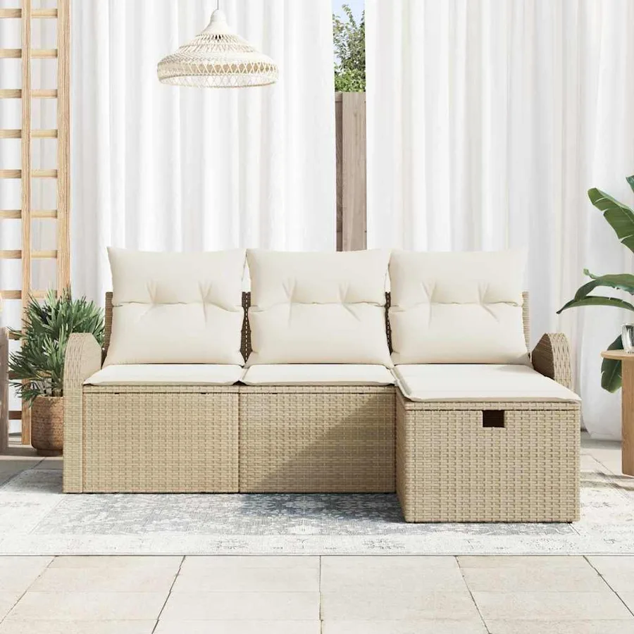 Ensemble de canapé de jardin 4 pcs Beige Poly rotin - 3