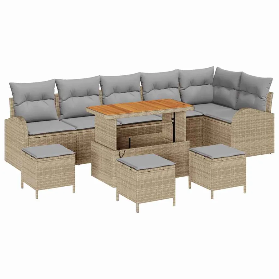 Ensemble de canapé de jardin 10 pcs Beige et Gris clair - 2